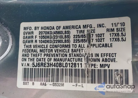 2011 Honda Cr-V Se z USA, uszkodzony, nr VIN 5J6RE3H40BL012811